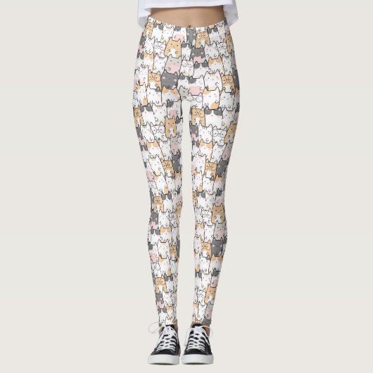 シームレスなかわいいかわいい猫の柄 レギンス (正面)