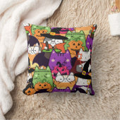 シームレスなかわいいキャットハロウィーンパターン クッション (ブランケット)