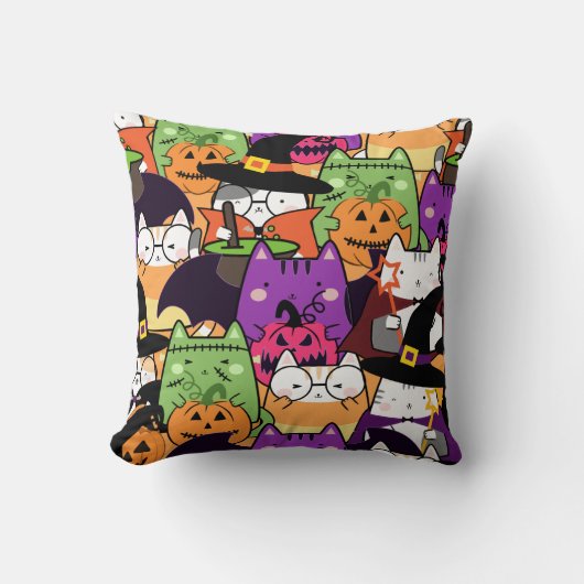 シームレスなかわいいキャットハロウィーンパターン クッション (正面)