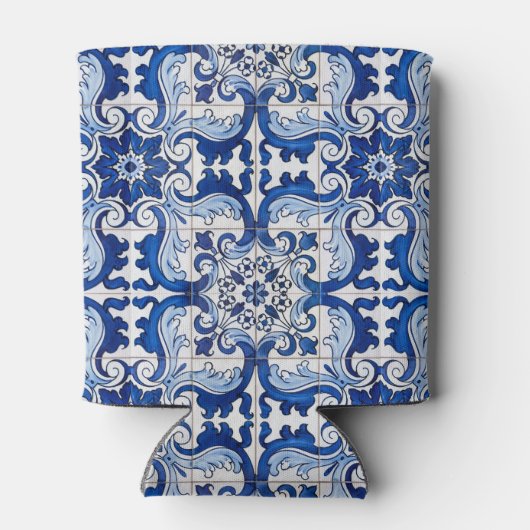 シームレスなアズレジョのタイル花模様 缶クーラー (裏面)