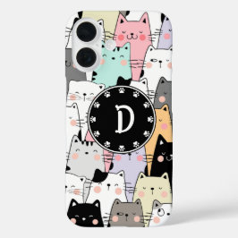 シームレスなイラストレーション猫モノグラム iPhone 16ケース