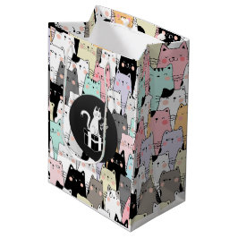 シームレスなイラストレーション猫誕生日 ミディアムペーパーバッグ