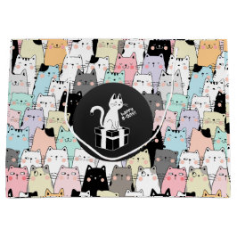 シームレスなイラストレーション猫誕生日 ラージペーパーバッグ