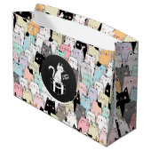 シームレスなイラストレーション猫誕生日 ラージペーパーバッグ (裏面アングル)