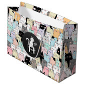 シームレスなイラストレーション猫誕生日 ラージペーパーバッグ (正面アングル)