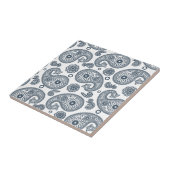 シームレスなインディアンダークブルーペイズリーパターンの白 タイル (側面)