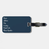 シームレスなインディアンダークブルーペイズリーパターンの白 ラゲッジタグ (裏面横)