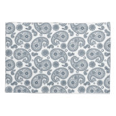 シームレスなインディアンダークブルーペイズリーパターンの白 枕カバー (裏面)