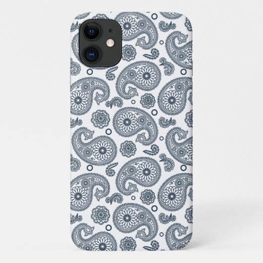 シームレスなインディアンダークブルーペイズリーパターンの白 Case-Mate iPhoneケース (裏面)