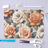 シームレスなオレンジと白のローズパターン 薄葉紙 (クラフト)