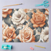 シームレスなオレンジと白のローズパターン 薄葉紙 (クラフト)