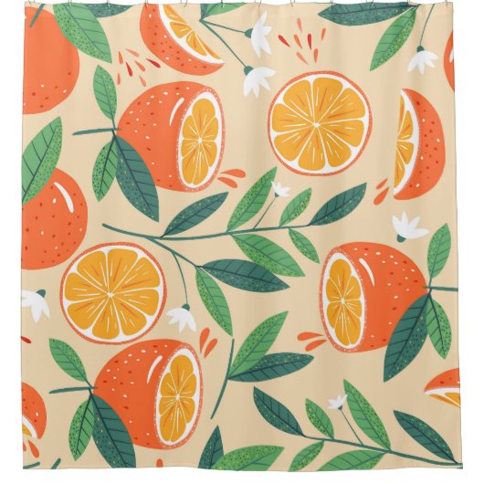 シームレスなオレンジパターン、抽象芸術ヴィンテージアート。 シャワーカーテン (正面)