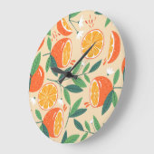 シームレスなオレンジパターン、抽象芸術ヴィンテージアート。 ラージ壁時計 (傾斜)