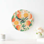 シームレスなオレンジパターン、抽象芸術ヴィンテージアート。 ラージ壁時計 (ホーム)
