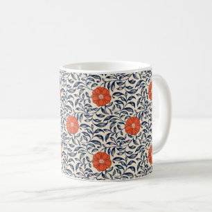 シームレスなオレンジ色の花の花柄 コーヒーマグカップ