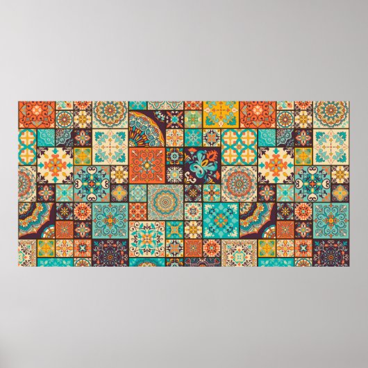 シームレスなカラフルパッチワークのタイルとイスラム教， Arabi ポスター (正面)