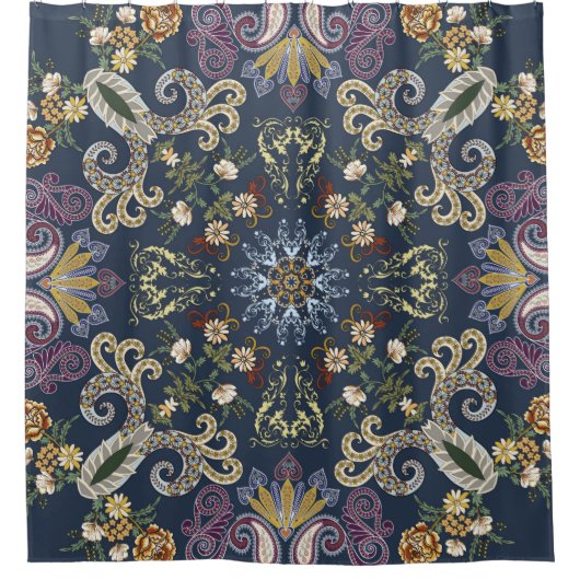 シームレスなカラフルペイズリーパターン シャワーカーテン (正面)