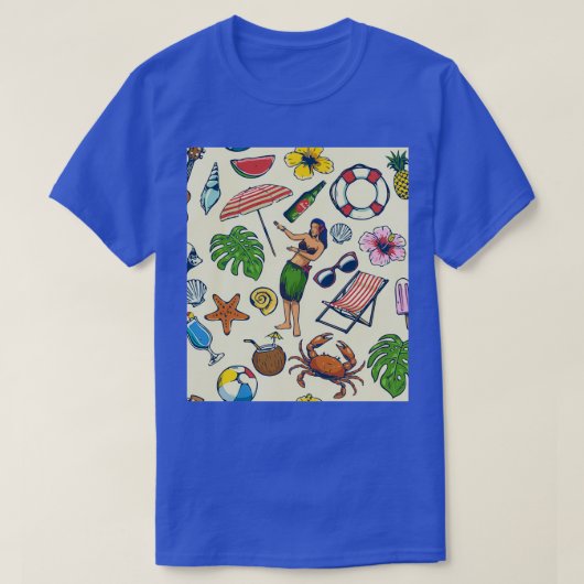 シームレスなカラフル夏パターン Tシャツ (デザイン正面)