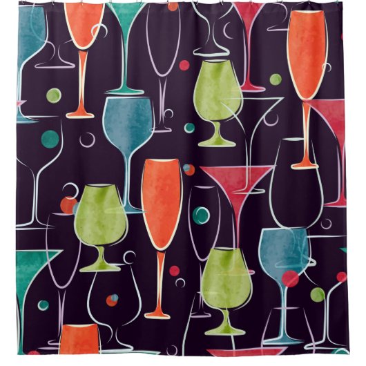 シームレスなカラフル水カラーカクテル シャワーカーテン (正面)