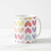 シームレスなカラフル水色絵を描ハート コーヒーマグカップ (正面右)