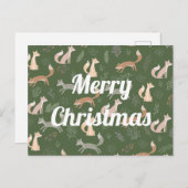 シームレスなキツネ冬の枝と葉パターン ポストカード (正面/裏面)