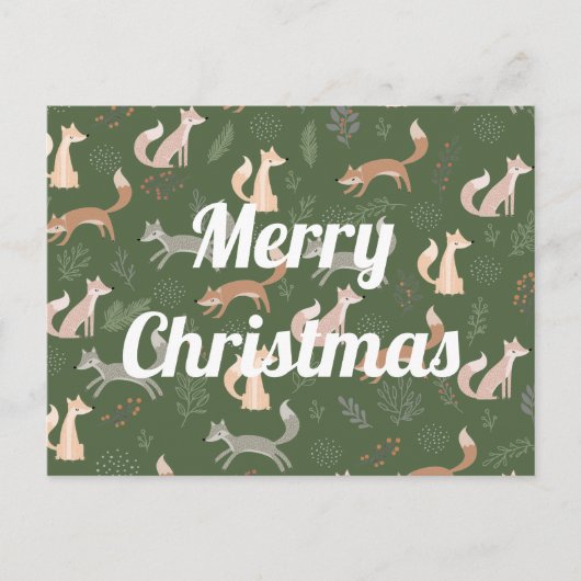 シームレスなキツネ冬の枝と葉パターン ポストカード (正面)
