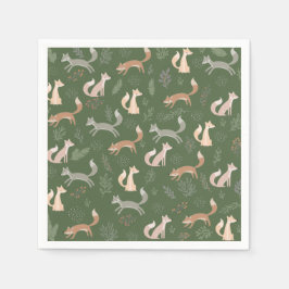 シームレスなキツネ冬の枝葉と スタンダードカクテルナプキン