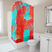 シームレスなキリン、ブルー、オレンジ色の水彩画家 シャワーカーテン (インサイチュ)