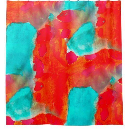 シームレスなキリン、ブルー、オレンジ色の水彩画家 シャワーカーテン (正面)