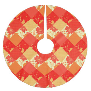 シームレスなクリスマスのパッチワークのパッチのパターン ブラッシュドポリエステルツリースカート