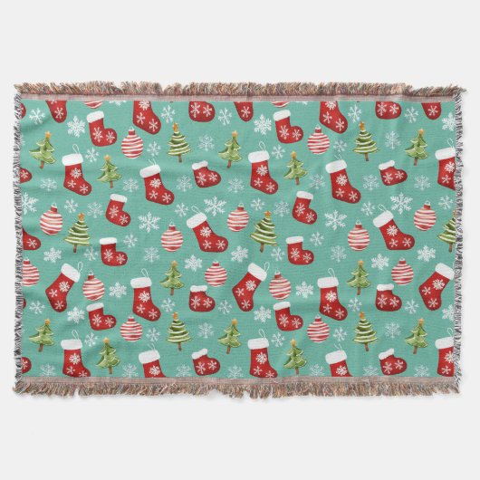 シームレスなクリスマスパターン。靴下、木、バウアー、 スローブランケット (正面)