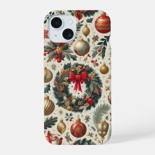シームレスなクリスマス装飾 iPhone 15ケース (裏面)
