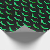 シームレスなグリーンフォイルとブラックこうもりハロウィーン ラッピングペーパー (角)