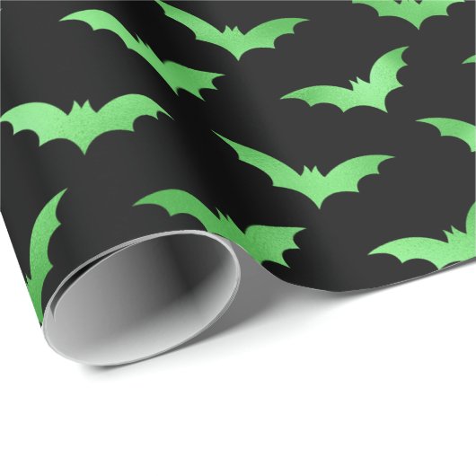 シームレスなグリーンフォイルとブラックこうもりハロウィーン ラッピングペーパー (ロールコーナー)