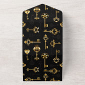 シームレスなゴールドの鍵のパターン オールインワン招待状 (外側)