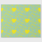 シームレスなスクールラッピング紙とハート鉛筆 ラッピングペーパー (フラット)