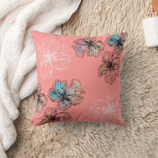 シームレスなスケッチされた折り付き花の抽象芸術モダンパ クッション (ブランケット)