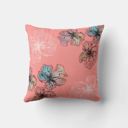 シームレスなスケッチされた折り付き花の抽象芸術モダンパ クッション (裏面)