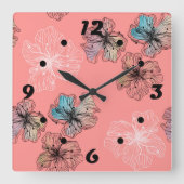 シームレスなスケッチされた折り付き花の抽象芸術モダンパ スクエア壁時計 (正面)