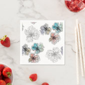 シームレスなスケッチされた折り付き花の抽象芸術モダンパ スタンダードカクテルナプキン (インサイチュ)