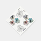 シームレスなスケッチされた折り付き花の抽象芸術モダンパ スタンダードカクテルナプキン (角)