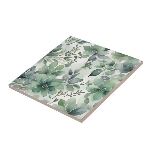 シームレスなセージ緑のフローラ タイル (側面)