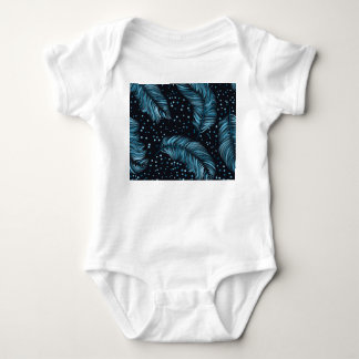 シームレスなダークフェザーテクスチャ、抽象芸術ヴィンテージ。 ベビーボディスーツ