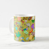 シームレスなテクスチャ。手描きのドードルが食べ物に適している コーヒーマグカップ (正面左)