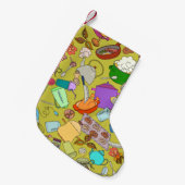 シームレスなテクスチャ。手描きのドードルが食べ物に適している  スモールクリスマスストッキング (正面 (吊り時))