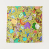 シームレスなテクスチャ。手描きのドードルが食べ物に適している  タペストリー (正面(横))