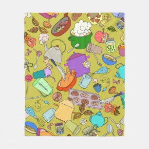 シームレスなテクスチャ。手描きのドードルが食べ物に適している フリースブランケット