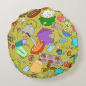 シームレスなテクスチャ。手描きのドードルが食べ物に適している  ラウンドクッション (裏面)