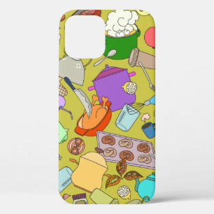シームレスなテクスチャ。手描きのドードルが食べ物に適している iPhone 12ケース