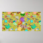 シームレスなテクスチャ。手描きドードルオブジェクト食品 ポスター (正面)